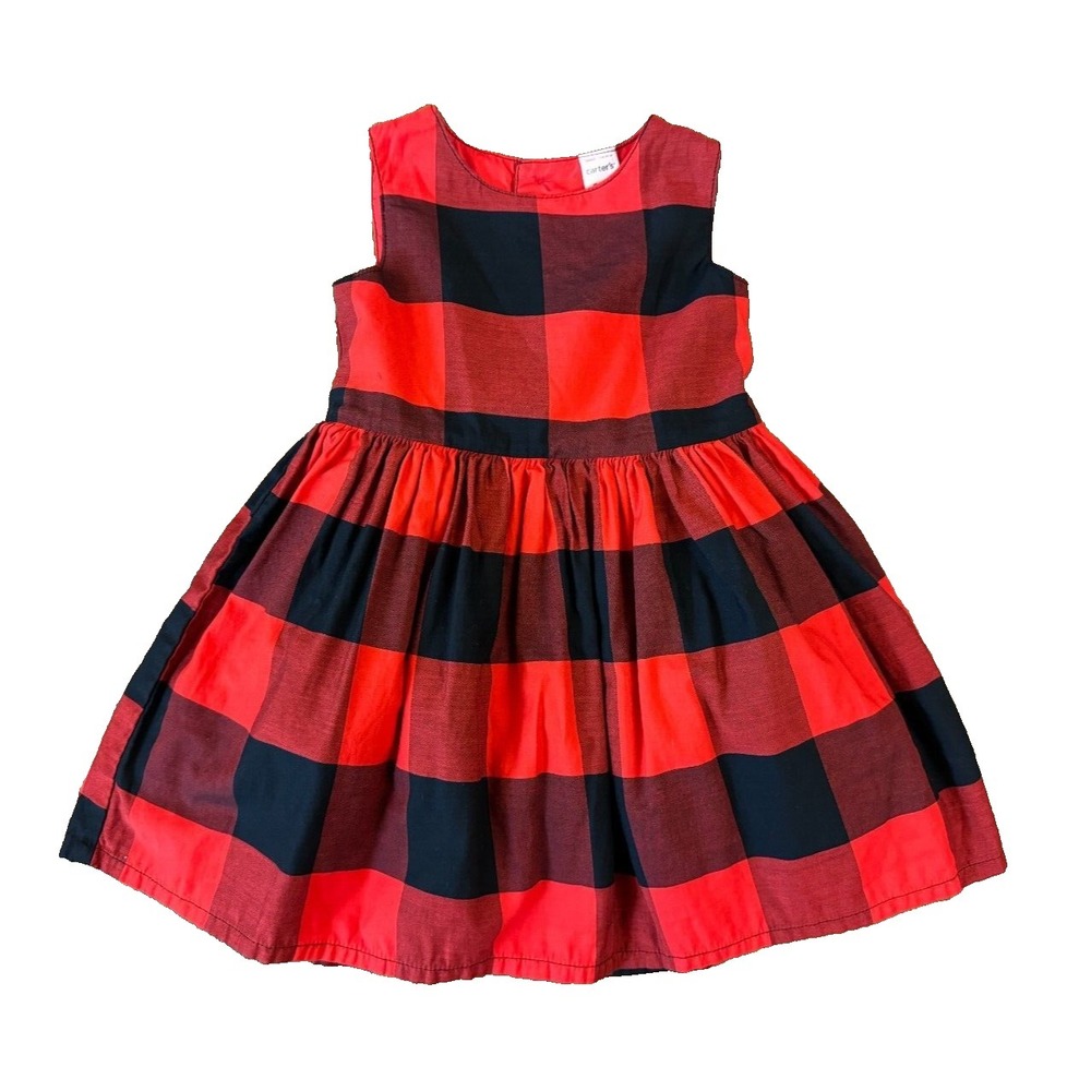 Carters Baby Girl Dress 18 Months Red Black Buffalo Plaid Bow Christmas‎ Holiday